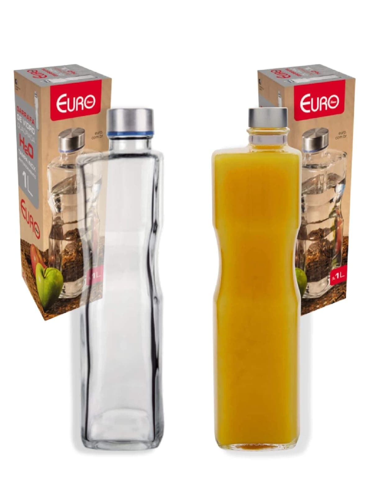 Kit 2 Garrafas De Vidro H2O 1 Litro Quadrada P/ Água