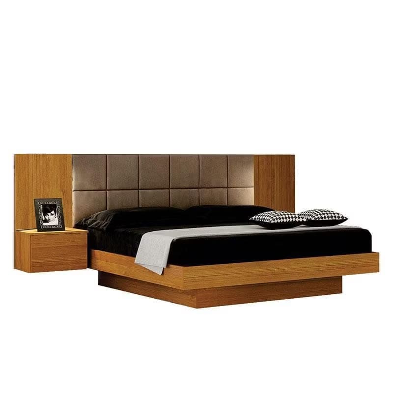 Cama de Casal Braga Queen Size com Criado e Cabeceira Cinamomo Joli Camurça – Leifer Móveis