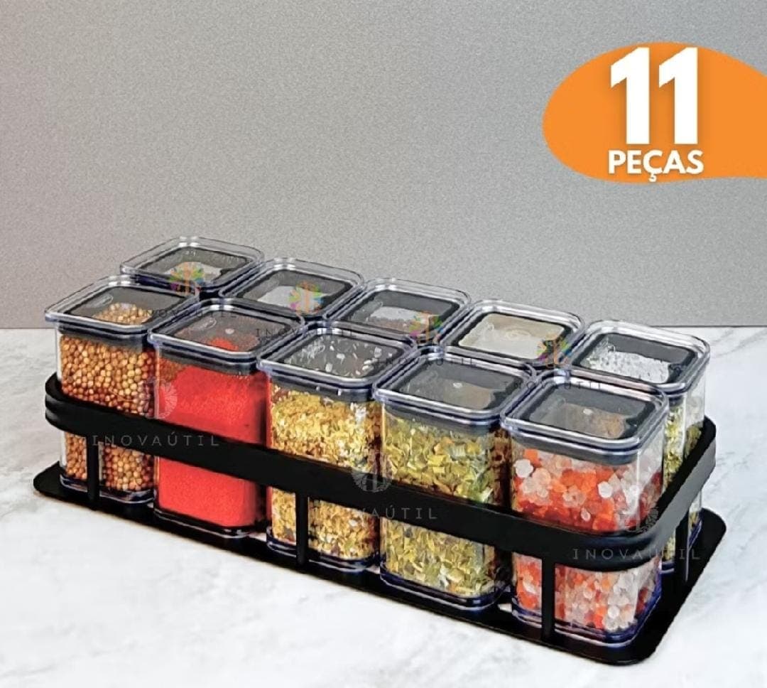 Kit Porta Tempero 10 Pote Hérmético 170ml
