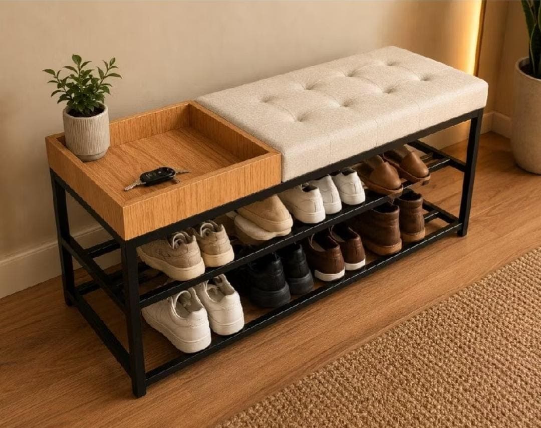 Banco Sapateira Banquinho Recamier Estofado 110cm Com Porta Chaves Objetos