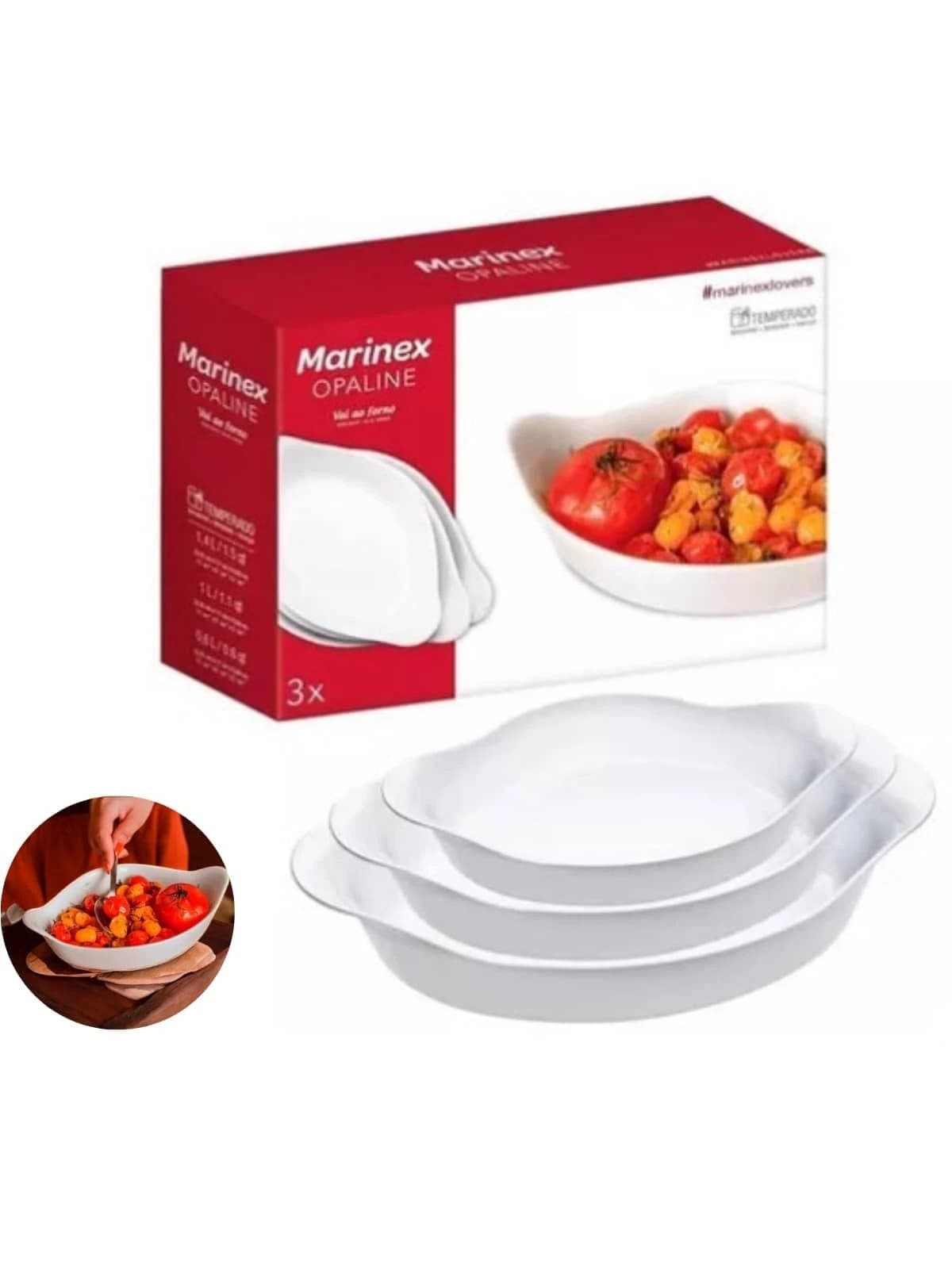 Conjunto 3 Peças Marinex Opaline  Assadeiras Brancas