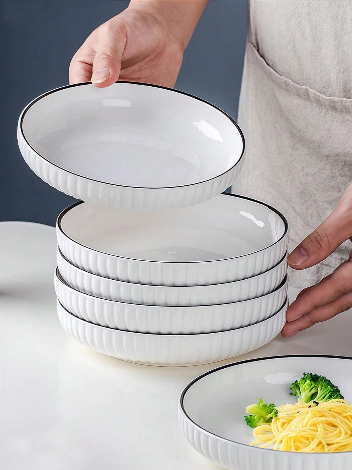 Conjunto de Pratos de Jantar Cerâmicos Listrados,